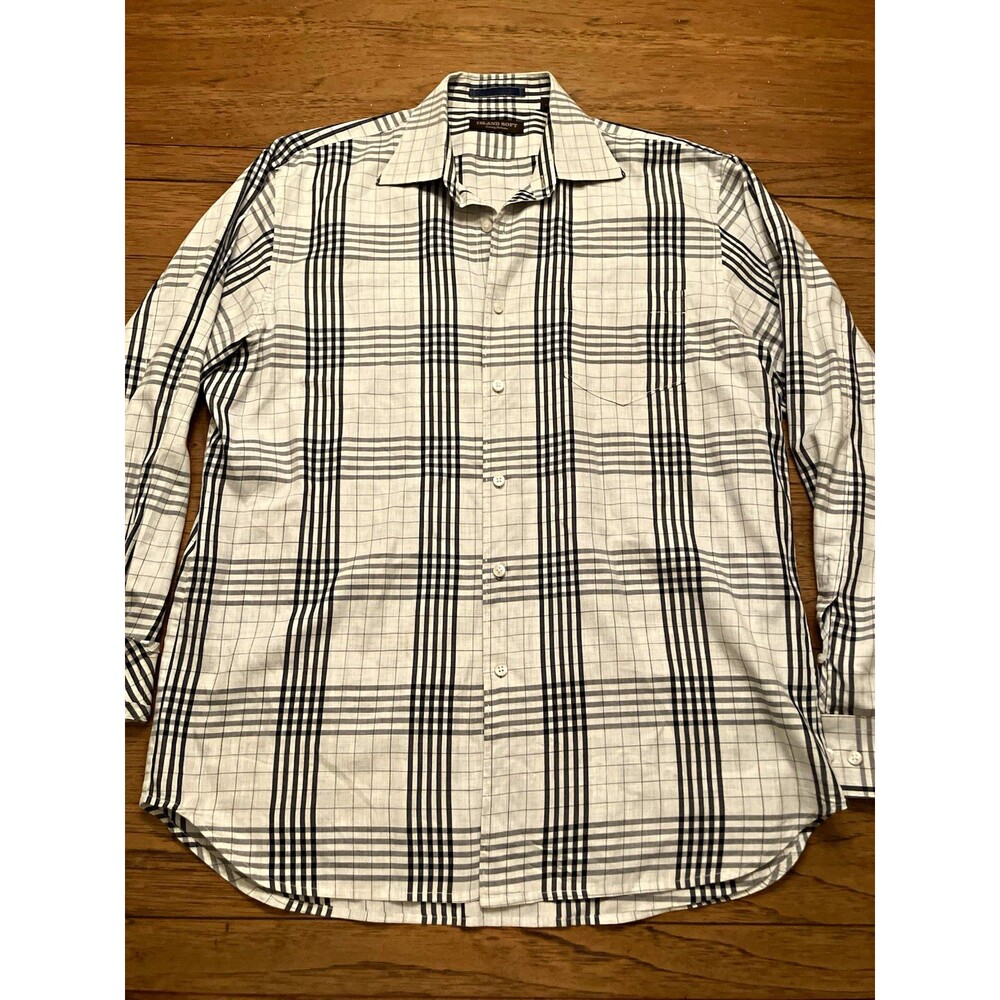 Tommy Bahama Island Soft Men L White/Black Plaid Long Sleeve Woven Cotton